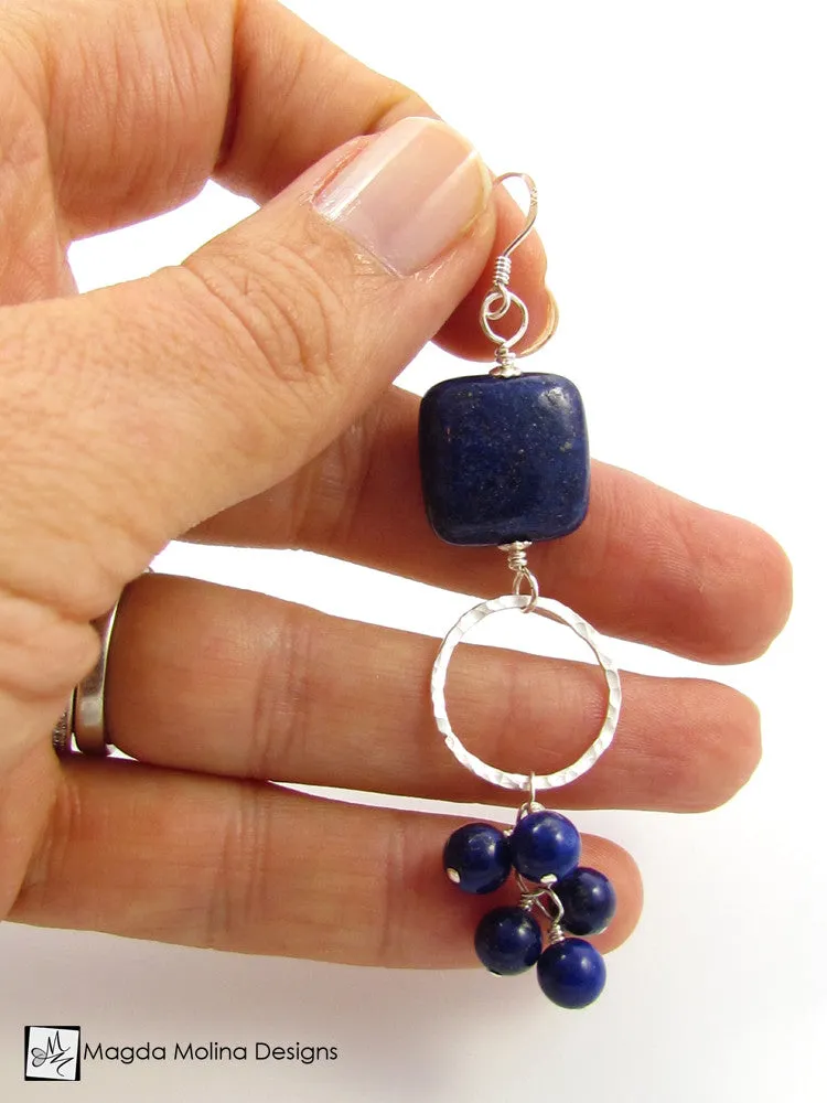 The "Bunches of Grapes" Lapis Lazuli And Hammered Silver Earrings